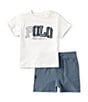 Color:Deckwash White - Image 1 - Baby Boys 3-24 Months Short Sleeve Logo Jersey T-Shirt & Mesh Shorts Set