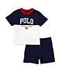 Color:White - Image 1 - Baby Boys 3-24 Months Short Sleeve Logo Flag Jersey T-Shirt & Solid Shorts Set