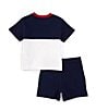 Color:White - Image 2 - Baby Boys 3-24 Months Short Sleeve Logo Flag Jersey T-Shirt & Solid Shorts Set