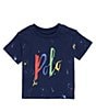 Color:Sapphire Star Multi - Image 1 - Ralph Lauren Baby Boys 3-24 Months Short Sleeve Paint Splatter Logo Jersey T-Shirt