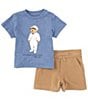 Color:Lattice Blue - Image 1 - Baby Boys 3-24 Months Short-Sleeve Polo Bear Jersey T-Shirt & French Terry Shorts Set