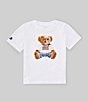 Color:White - Image 1 - Baby Boys 3-24 Months Short Sleeve American Flag Polo Bear Jersey T-Shirt