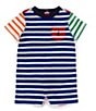 Color:Sapphire Star Multi - Image 1 - Baby Boys 3-24 Months Short Sleeve Striped Jersey Shortalls