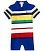 Color:Sapphire Star Multi - Image 1 - Baby Boys 3-24 Months Short Sleeve Striped Mesh Polo Shortall