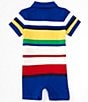 Color:Sapphire Star Multi - Image 2 - Baby Boys 3-24 Months Short Sleeve Striped Mesh Polo Shortall