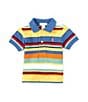 Color:Banana Peel Multi - Image 1 - Baby Boys 3-24 Short Sleeve Striped Mesh Polo Shirt