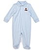 Color:Beryl Blue - Image 1 - Baby Boys 3-9 Months Long-Sleeve Polo Bear Footed Coverall