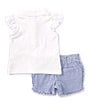 Color:Blue/White - Image 2 - Baby Girls 3-24 Months Flutter-Sleeve Mesh Polo Shirt & Seersucker Short Set