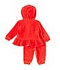 Color:RL 2000 Red - Image 2 - Baby Girls 3-24 Months Long-Sleeve Velour Peplum-Hem Hoodie & Matching Jogger Pant Set