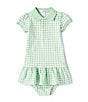 Color:Gingham Lime - Image 1 - Baby Girls 3-24 Months Short-Sleeve Polo Pony Gingham-Printed Drop-Waist Mesh Dress