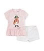 Color:Hint Of Pink - Image 1 - Baby Girls 3-24 Months Short Sleeve Tie-Dye Polo Bear T-Shirt & Chino Shorts Set
