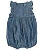 Color:Light Vintage Wash - Image 1 - Baby Girls 3-24 Months Sleeveless Chambray Romper