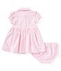 Color:Carmel Pink - Image 2 - Baby Girls 3-24 Months Stripe Knit Oxford Dress & Bloomers Set