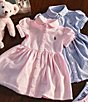 Color:Carmel Pink - Image 3 - Baby Girls 3-24 Months Stripe Knit Oxford Dress & Bloomers Set
