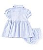 Color:Harbor Island Blue - Image 2 - Baby Girls 3-24 Months Stripe Knit Oxford Dress & Bloomers Set