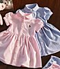 Color:Harbor Island Blue - Image 3 - Baby Girls 3-24 Months Stripe Knit Oxford Dress & Bloomers Set