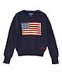 Color:Hunter Navy - Image 1 - Big Girls 7-16 America Flag Sweater