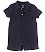 Color:Navy - Image 1 - Childrenswear Baby Boys 3-24 Months Short-Sleeve Polo Interlock Shortall