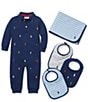 Color:French Navy - Image 4 - Baby Boys Newborn-12 Months Schiffli-Embroidered Coverall