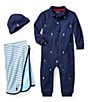 Color:French Navy - Image 5 - Baby Boys Newborn-12 Months Schiffli-Embroidered Coverall