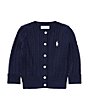 Color:Hunter Navy - Image 1 - Childrenswear Baby Girls 3-24 Months Mini Cable-Knit Cardigan