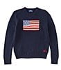 Color:Hunter Navy - Image 1 - Big Boys 8-20 American Flag Sweater