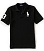 Color:Polo Black - Image 1 - Big Boys 8-20 Short Sleeve Basic Mesh Big Pony Player Polo Shirt