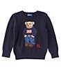 Color:Hunter Navy - Image 1 - Little Boys 2T-7 Americana Polo Bear Sweater