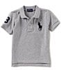 Color:Andover Heather - Image 1 - Little Boys 2T-7 Short Sleeve Oversized Logo Classic Mesh Polo Shirt