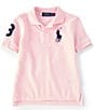 Color:Carmel Pink - Image 1 - Little Boys 2T-7 Short Sleeve Oversized Logo Classic Mesh Polo Shirt
