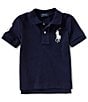 Color:French Navy - Image 1 - Little Boys 2T-7 Short Sleeve Oversized Logo Classic Mesh Polo Shirt
