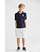 Color:French Navy - Image 2 - Little Boys 2T-7 Short Sleeve Oversized Logo Classic Mesh Polo Shirt