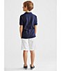 Color:French Navy - Image 3 - Little Boys 2T-7 Short Sleeve Oversized Logo Classic Mesh Polo Shirt