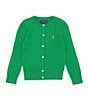 Color:Preppy Green/Bright Pink - Image 1 - Childrenswear Little Girls 2T-6X Cable-Knit Cardigan Sweater