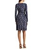 Color:nvy/crm/pk - Image 2 - Ralph Lauren Floral Stretch Jersey Surplice V-Neck Pleated Long Sleeve A-Line Dress