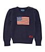 Polo Ralph Lauren Little Girls Intarsia American Flag Knit Sweater, Color:Hunter Navy - Image 1