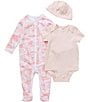 Ralph Lauren Baby Girls Cotton Toile Print Footie, Bodysuit, & Hat 3-Piece Set - Image 1