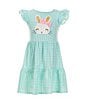 Color:Aqua - Image 1 - Little Girls 2T-6X Sleeveless Gingham-Checked Easter-Bunny-Applique A-Line Dress