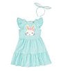 Color:Aqua - Image 3 - Little Girls 2T-6X Sleeveless Gingham-Checked Easter-Bunny-Applique A-Line Dress