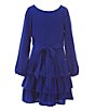 Color:Royal - Image 1 - Big Girls 7-16 Pique Glitter Knit Tiered Ruffle Dress