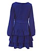 Color:Royal - Image 2 - Big Girls 7-16 Pique Glitter Knit Tiered Ruffle Dress