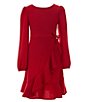 Color:Red - Image 1 - Big Girls 7-16 Lurex Knit Faux Glitter Wrap Dress