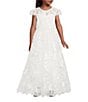 Color:White - Image 1 - Big Girls 7-16 Scalloped Embroidered Mesh Gown