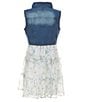 Color:Ivory - Image 3 - Big Girls 7-16 Sleeveless Denim Vest & Sleeveless Floral Fit-And-Flare Dress Set