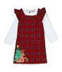 Color:Red - Image 1 - Little Girls 2T-6X Plaid Christmas Tree and Reindeer Jumper Over Rib Knit Top Dress
