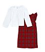 Color:Red - Image 2 - Little Girls 2T-6X Plaid Christmas Tree and Reindeer Jumper Over Rib Knit Top Dress