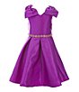 Color:Fuchsia - Image 1 - Little Girls 2T-6X Mikado Bow Pleated Bow Straps Dress