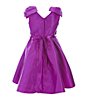 Color:Fuchsia - Image 2 - Little Girls 2T-6X Mikado Bow Pleated Bow Straps Dress