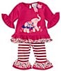 Color:Magenta - Image 1 - Baby Girls 3-24 Months 3/4 Sleeve Elephant Applique Tunic Top & Striped Leggings Set