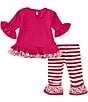 Color:Magenta - Image 3 - Baby Girls 3-24 Months 3/4 Sleeve Elephant Applique Tunic Top & Striped Leggings Set
